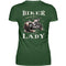 Ein Bikerin T-Shirt mit einem Aufdruck im vintage Stil, Biker Lady, mit Back Print in dunkelgrün.