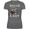 Ein Bikerin T-Shirt mit einem Aufdruck im vintage Stil, Biker Lady, mit Back Print in dunkelgrau.