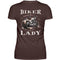 Ein Bikerin T-Shirt mit einem Aufdruck im vintage Stil, Biker Lady, mit Back Print in braun.