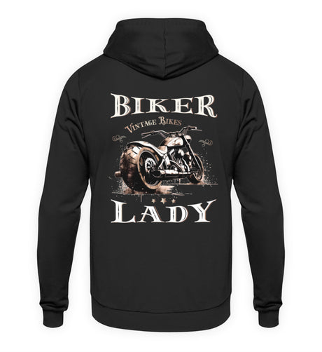 Ein Hoodie für Motorradfahrerinnen von Wingbikers mit dem Aufdruck, Biker Lady, in schwarz.