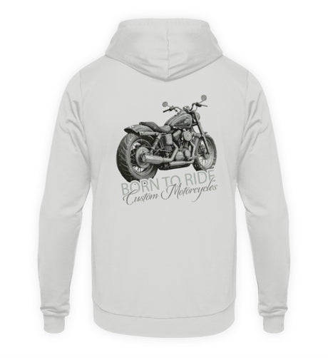 Ein Biker Hoodie von Wingbikers, mit dem Aufdruck, Born to Ride -mit Backprint, in Hellgrau.