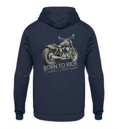 Ein Biker Hoodie von Wingbikers, mit dem Aufdruck, Born to Ride -mit Backprint, in Navy.