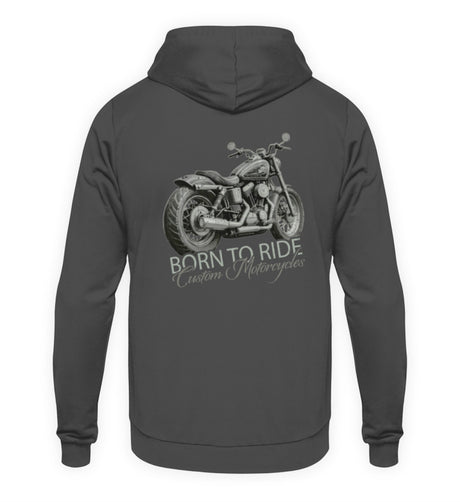 Ein Biker Hoodie von Wingbikers, mit dem Aufdruck, Born to Ride -mit Backprint, in Stahlgrau.