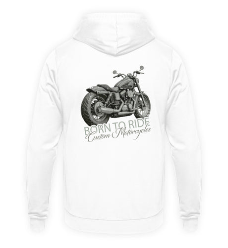 Ein Biker Hoodie von Wingbikers, mit dem Aufdruck, Born to Ride -mit Backprint, in Weiß.