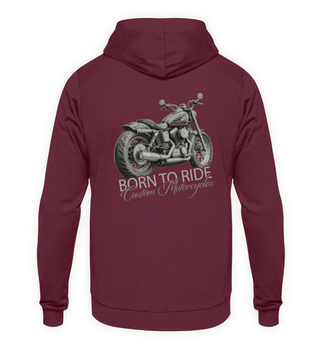 Ein Biker Hoodie von Wingbikers, mit dem Aufdruck, Born to Ride -mit Backprint, in Burgunder.