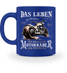 Eine Biker Tasse für Motorradfahrer, von Wingbikers, mit dem beidseitigen Aufdruck, Das Leben ist zu kurz, um hässliche Motorräder zu fahren, in blau.