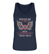 Ein Tanktop für Motorradfahrerinnen von Wingbikers mit dem Aufdruck, Vergiss die Krone - Diese Prinzessin trägt Helm, in navy blau.