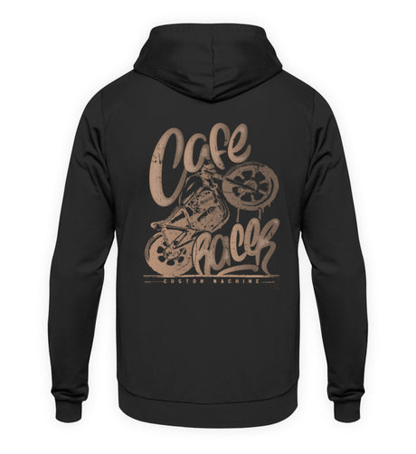 Ein Biker Hoodie für Motorradfahrer von Wingbikers mit dem Aufdruck, Café Racer - in einem modernen vintage Look - mit Back Print, in schwarz.