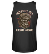 Ein Biker Tanktop für Motorradfahrer von Wingbikers mit dem Aufdruck, Respect All - Fear None, mit Back Print, in schwarz.