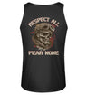 Ein Biker Tanktop für Motorradfahrer von Wingbikers mit dem Aufdruck, Respect All - Fear None, mit Back Print, in schwarz.