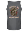 Ein Biker Tanktop für Motorradfahrer von Wingbikers mit dem Aufdruck, Respect All - Fear None, mit Back Print, in dunkelgrau.