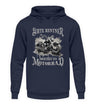 Ein Biker Hoodie für Motorradfahrer von Wingbikers mit dem Aufdruck, Echte Rentner brauchen ein Motorrad, in navy blau.