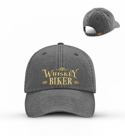 Eine Biker Cappy für Motorradfahrer von Wingbikers mit dem Stick, Whiskey Biker, in vintage schwarz.