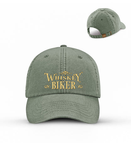 Eine Biker Cappy für Motorradfahrer von Wingbikers mit dem Stick, Whiskey Biker, in vintage olive.