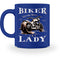 Eine Tasse für Motorradfahrerinnen von Wingbikers, mit dem beidseitigen Aufdruck, Biker Lady - Vintage Chopper, in royal blau.