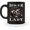 Eine Tasse für Motorradfahrerinnen von Wingbikers, mit dem beidseitigen Aufdruck, Biker Lady - Vintage Chopper, in schwarz.