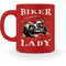 Eine Tasse für Motorradfahrerinnen von Wingbikers, mit dem beidseitigen Aufdruck, Biker Lady - Vintage Chopper, in rot.