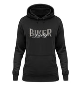 Ein Damen Hoodie für Motorradfahrerinnen von Wingbikers mit dem Aufdruck, Biker Lady, in schwarz.