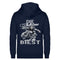 Ein Bikerin Zip-Hoodie für Motorradfahrerinnen von Wingbikers mit dem Aufdruck, Die Schöne und ihr Biest - in navy blau.