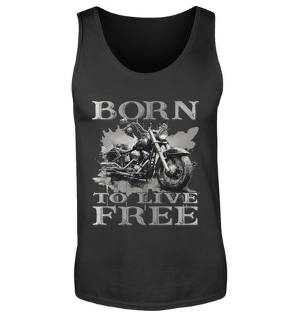 Ein Biker Tanktop für Motorradfahrer von Wingbikers mit dem Aufdruck,  Born to Live Free, in schwarz.