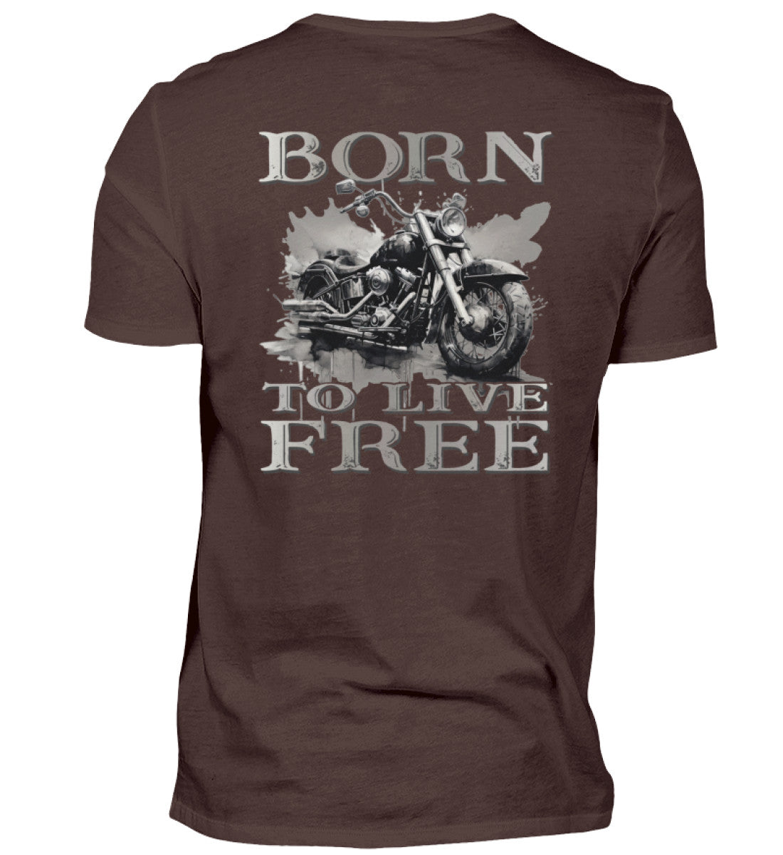 Ein Biker T-Shirt für Motorradfahrer von Wingbikers mit dem Aufdruck,  Born to Live Free - mit Back Print, in braun. 