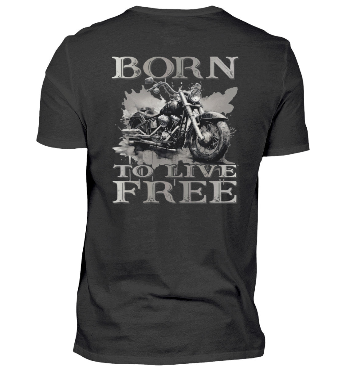 Ein Biker T-Shirt für Motorradfahrer von Wingbikers mit dem Aufdruck,  Born to Live Free - mit Back Print, in schwarz. 