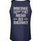 Ein Biker Tanktop für Motorradfahrer von Wingbikers mit dem Aufdruck, Meine schluckt mehr als deine! mit einem Motorrad, mit Back Print, in navy blau.