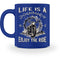 Eine Tasse für Motorradfahrer von Wingbikers, mit dem beidseitigen Aufdruck, Life Is A Journey - Enjoy The Ride, in royal blau.