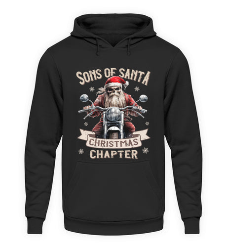 Ein weihnachtlicher Hoodie für Motorradfahrer von Wingbikers mit dem Aufdruck, Sons of Santa - Christmas Chapter, in schwarz.