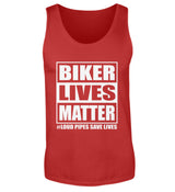 Ein Biker Tanktop für Motorradfahrer von Wingbikers mit dem Aufdruck, Biker Lives Matter - # Loud Pipes Save Lives, in rot.