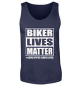 Ein Biker Tanktop für Motorradfahrer von Wingbikers mit dem Aufdruck, Biker Lives Matter - # Loud Pipes Save Lives, in navy blau.