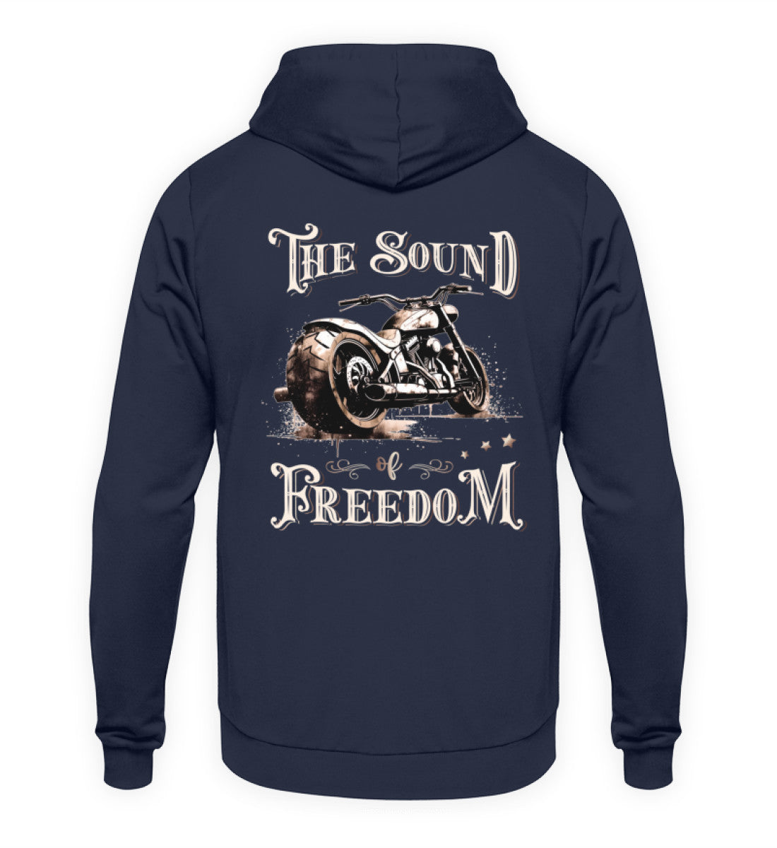 Ein Biker Hoodie für Motorradfahrer von Wingbikers mit dem Aufdruck, The Sound of Freedom, als Back Print, in navy blau.