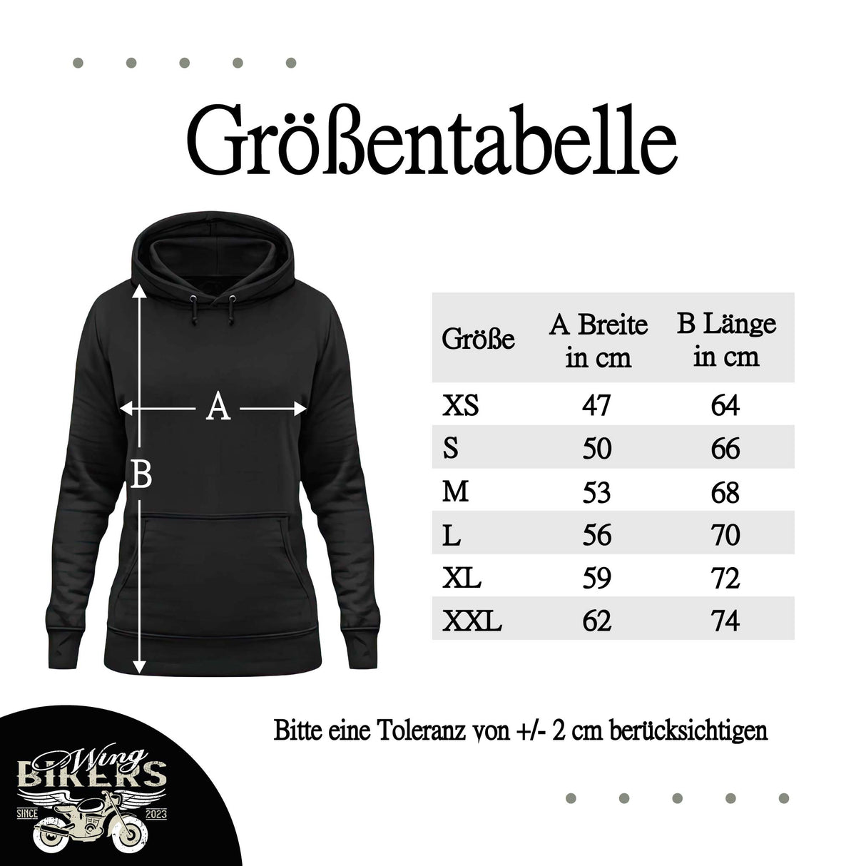 Größentabelle Wingbikers Damen Hoodie