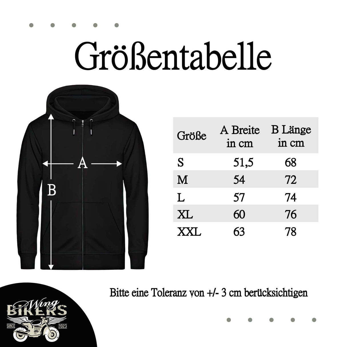 Wingbikers Größentabelle Zip-Hoodie