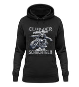 Ein Bikerin Hoodie für Motorradfahrerinnen von Wingbikers mit dem Aufdruck, Club der verrückten alten Schachteln - in schwarz.