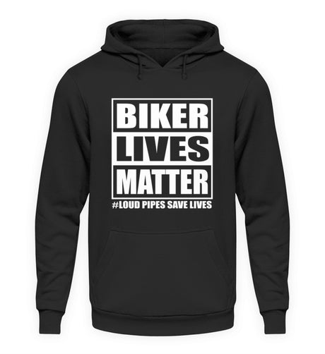 Ein Biker Hoodie für Motorradfahrer von Wingbikers mit dem Aufdruck, Biker Lives Matter - # Loud Pipes Save Lives, in schwarz.