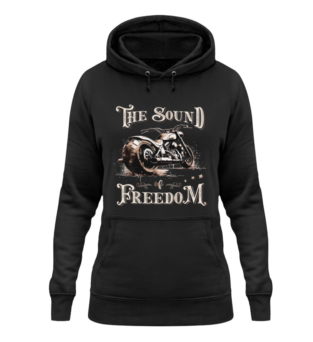 Ein Damen Hoodie für Motorradfahrerinnen von Wingbikers mit dem Aufdruck, The Sound auf Freedom, in schwarz.