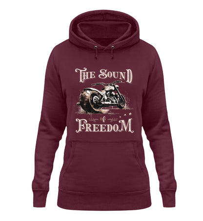 Ein Damen Hoodie für Motorradfahrerinnen von Wingbikers mit dem Aufdruck, The Sound auf Freedom, in burgunder weinrot.