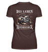 Ein Bikerin T-Shirt für Motorradfahrerinnen von Wingbikers mit dem Aufdruck, Das Leben ist zu kurz, um hässliche Motorräder zu fahren - mit Back Print, in braun.