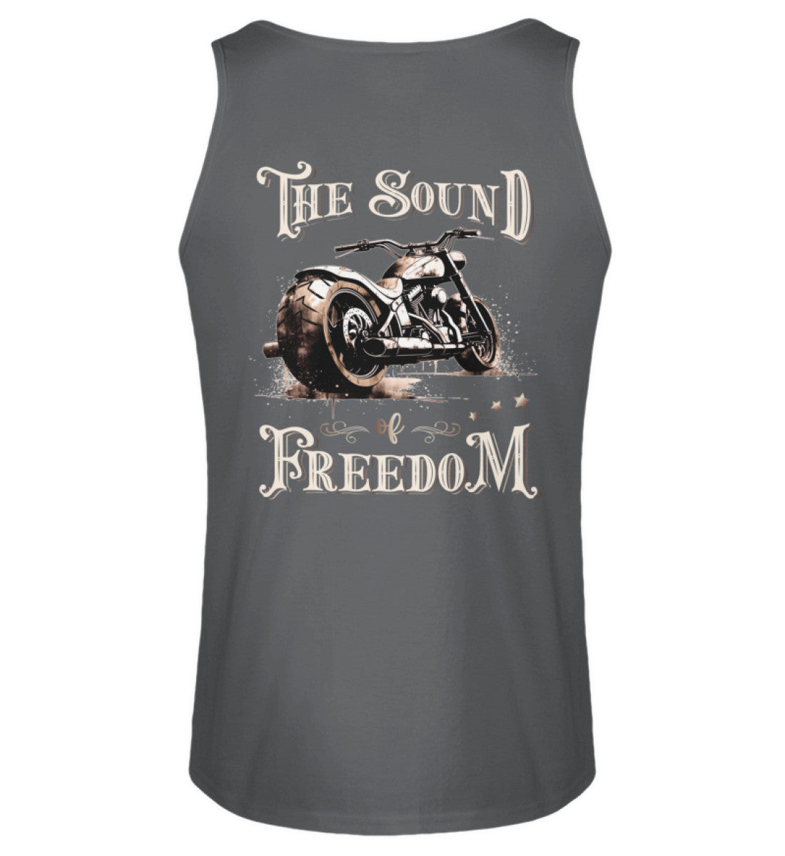 Ein Motorrad Tanktop für Motorradfahrer von Wingbikers mit dem Aufdruck, The Sound of Freedom, mit Back Print, in dunkelgrau.