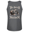 Ein Motorrad Tanktop für Motorradfahrer von Wingbikers mit dem Aufdruck, The Sound of Freedom, mit Back Print, in dunkelgrau.