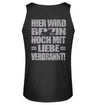 Ein Biker Tanktop für Motorradfahrer von Wingbikers mit dem Aufdruck, Hier wird Benzin noch mit Liebe verbrannt - mit Back Print, in schwarz.