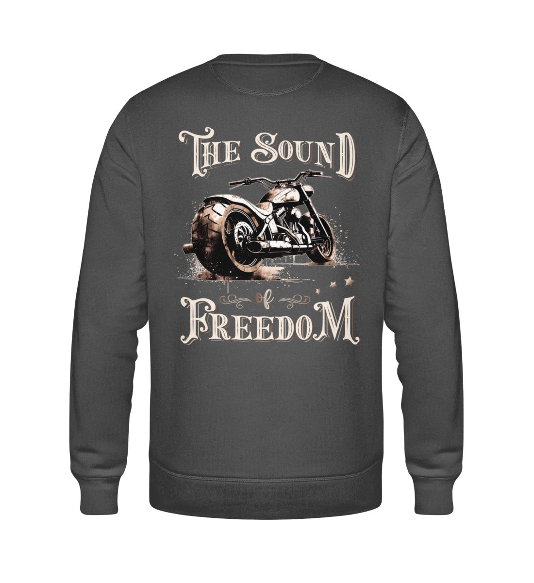 Ein Sweatshirt für Motorradfahrer von Wingbikers mit dem Aufdruck, The Sound of Freedom, als Back Print, in dunkelgrau.