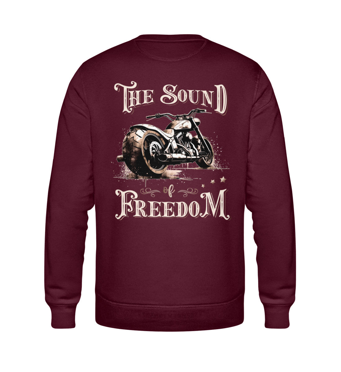 Ein Sweatshirt für Motorradfahrer von Wingbikers mit dem Aufdruck, The Sound of Freedom, als Back Print, in burgunder weinrot.