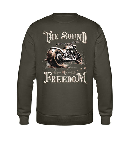 Ein Sweatshirt für Motorradfahrer von Wingbikers mit dem Aufdruck, The Sound of Freedom, als Back Print, in khaki grün.