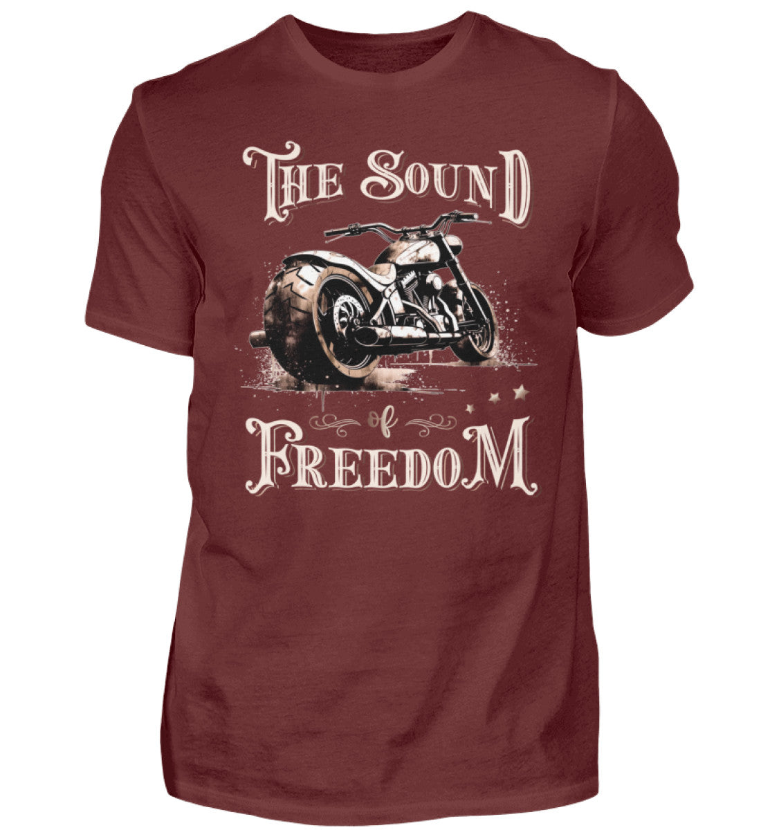 Ein Biker T-Shirt für Motorradfahrer von Wingbikers mit dem Aufdruck, The Sound of Freedom, in weinrot.