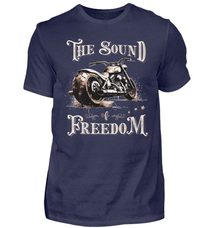 Ein Biker T-Shirt für Motorradfahrer von Wingbikers mit dem Aufdruck, The Sound of Freedom, in navy blau.