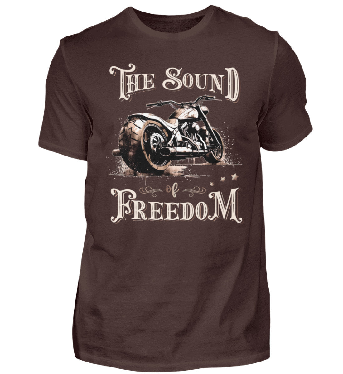 Ein Biker T-Shirt für Motorradfahrer von Wingbikers mit dem Aufdruck, The Sound of Freedom, in braun.