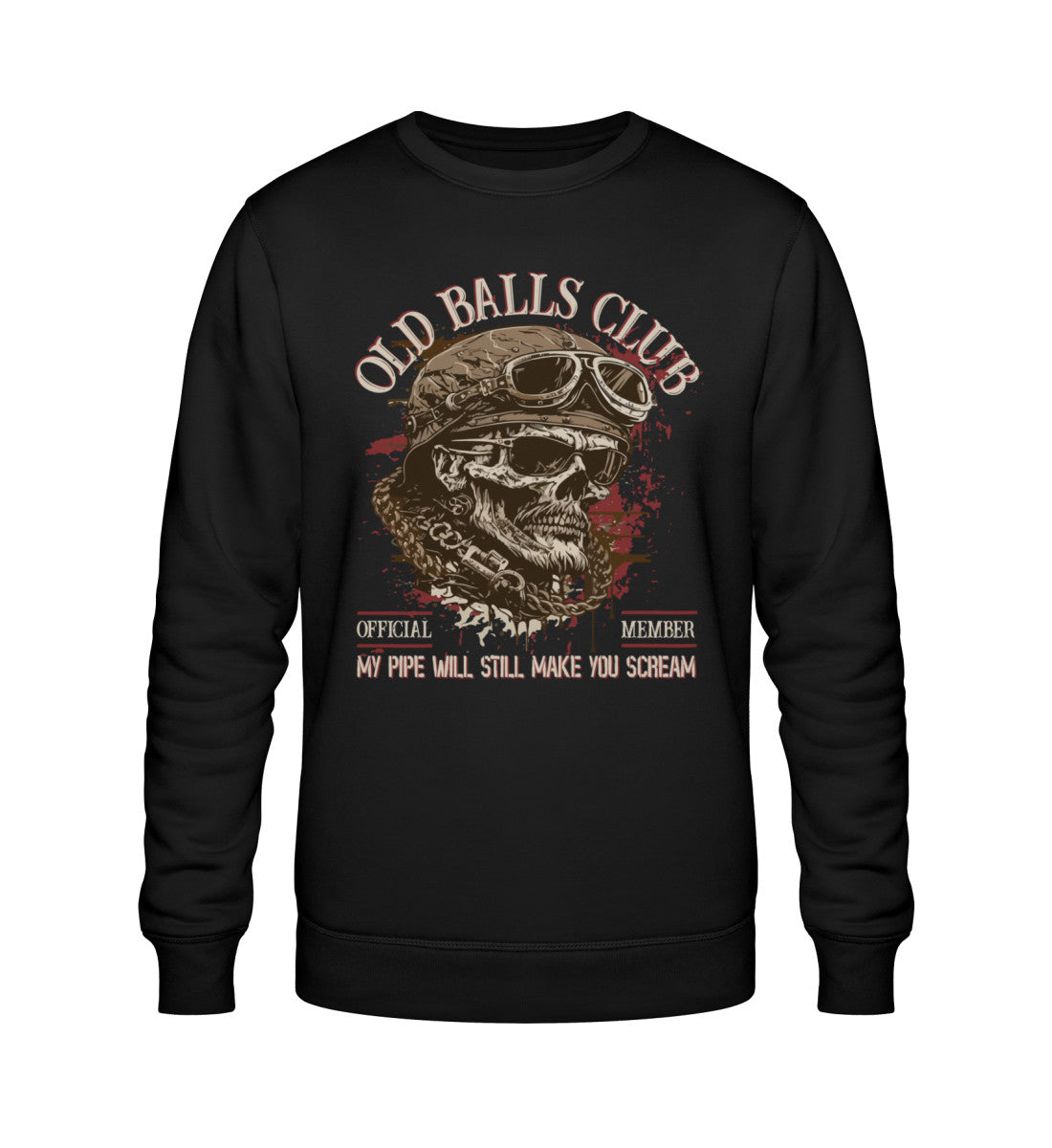 Ein Sweatshirt für Motorradfahrer von Wingbikers mit dem Aufdruck, Old Balls Club - My Pipe Will Still Make You Scream, in schwarz.