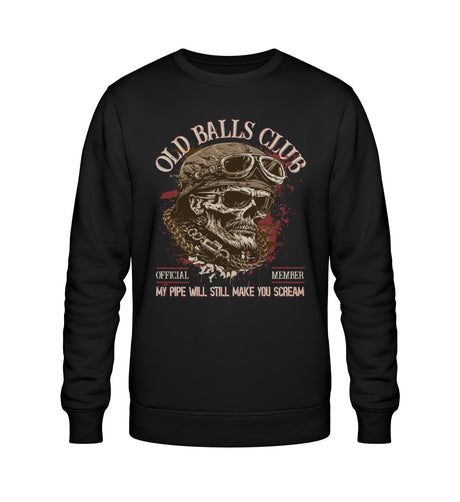 Ein Sweatshirt für Motorradfahrer von Wingbikers mit dem Aufdruck, Old Balls Club - My Pipe Will Still Make You Scream, in schwarz.